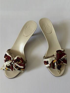 Gucci Positano Silk Scarf Bow Mules